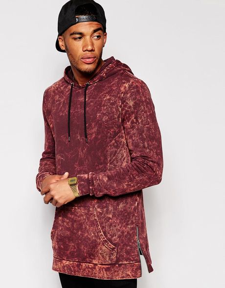 Asos Longline Hoodie With Acid Wash & Side Zips in Purple for Men (Burgundy) | Lyst