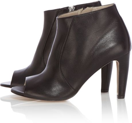 Karen Millen Leather Peep Toe Shoe Boot in Black | Lyst