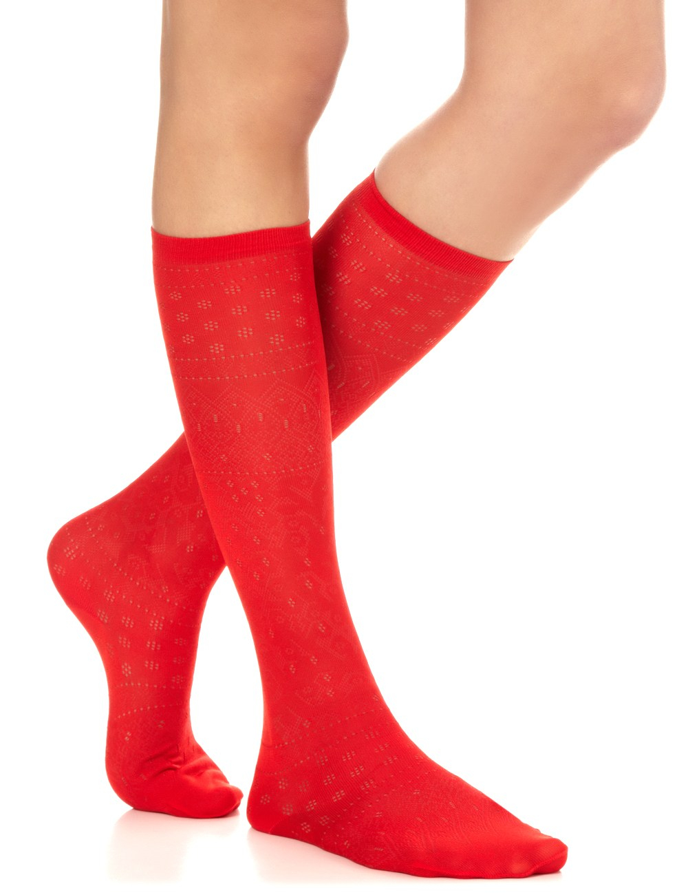 knee high red and white socks