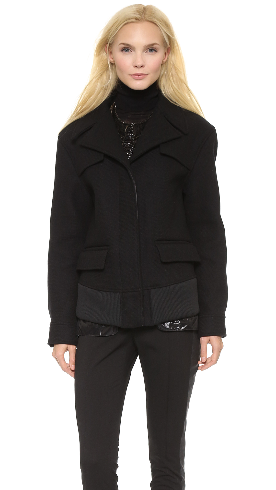 Vera wang collection Cropped Trench Jacket Black in Black | Lyst