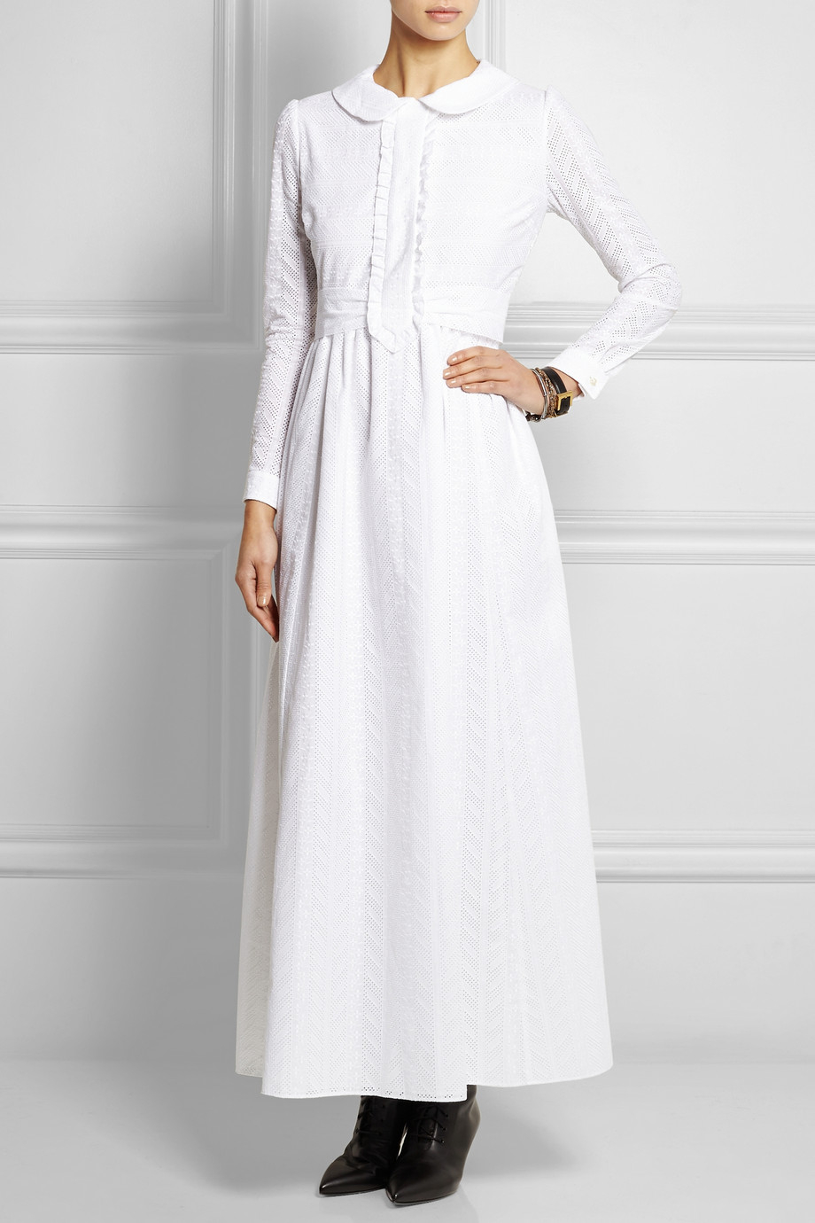 White broderie long sleeve dress Clearance