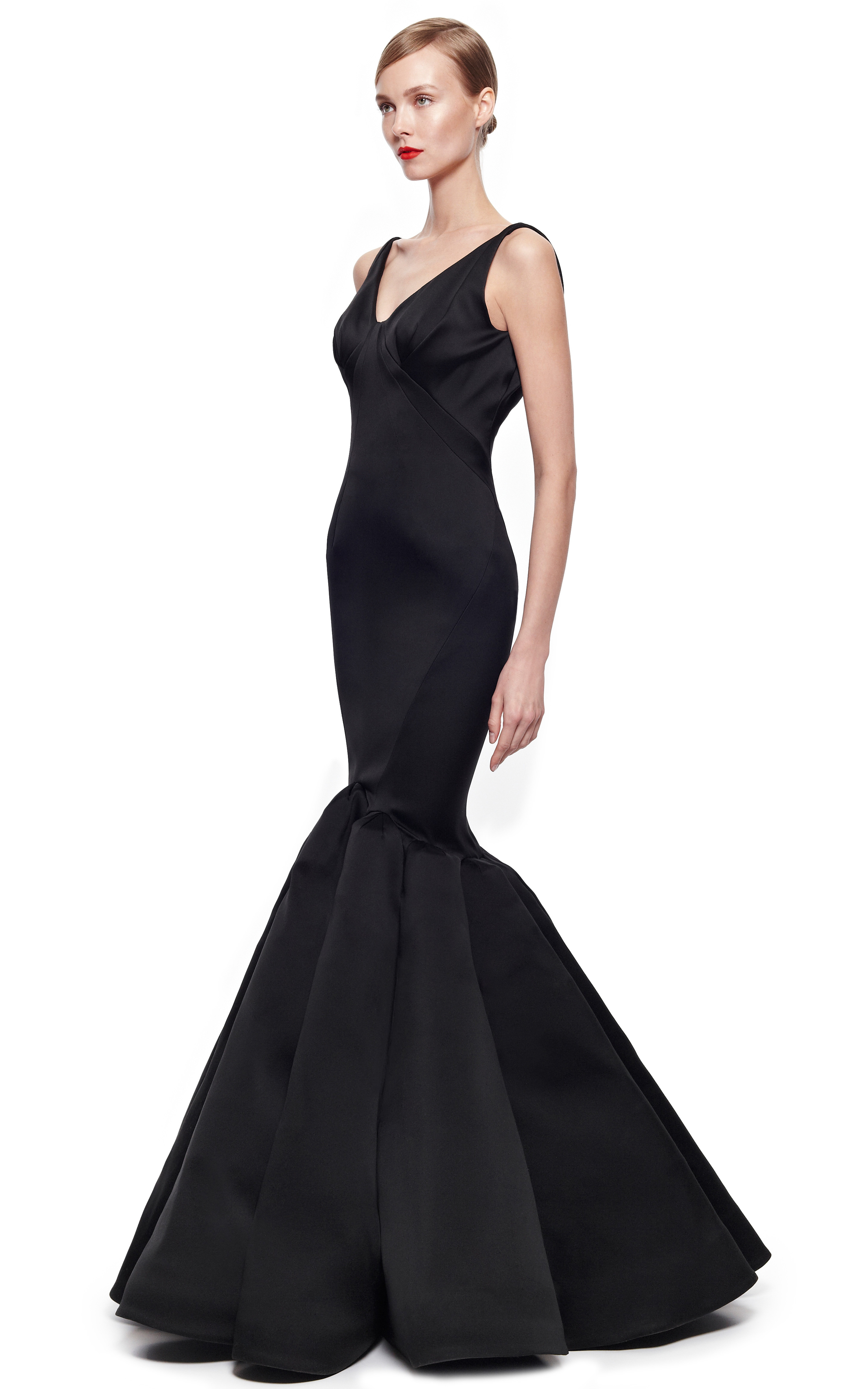Zac Posen Stretch Duchess Gown In Black