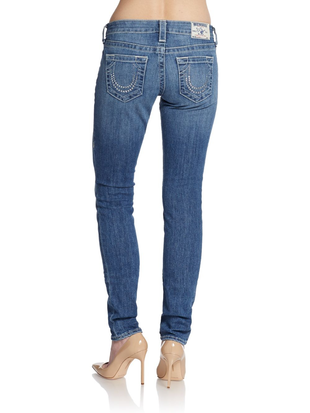 True Religion Embellished Patch Pocket Skinny Jeans In Blue Lyst 