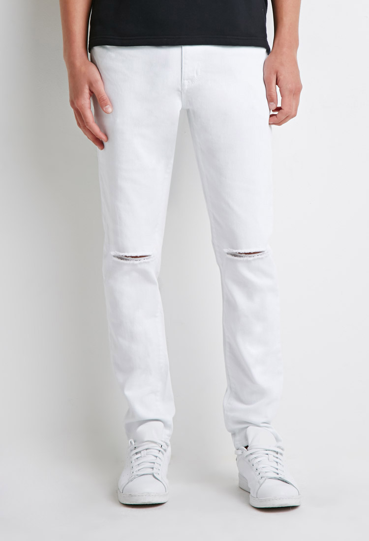 21men Ripped Skinny Jeans in White for Men | Lyst
