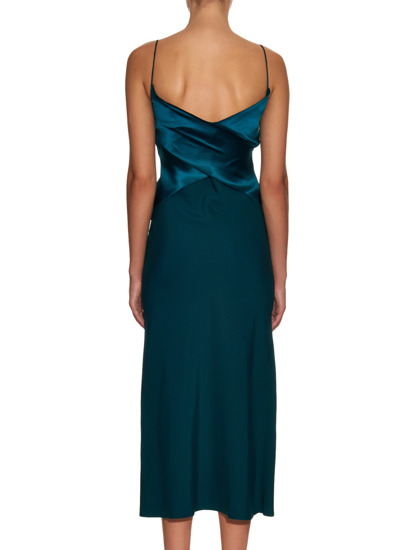 green bias satin dress