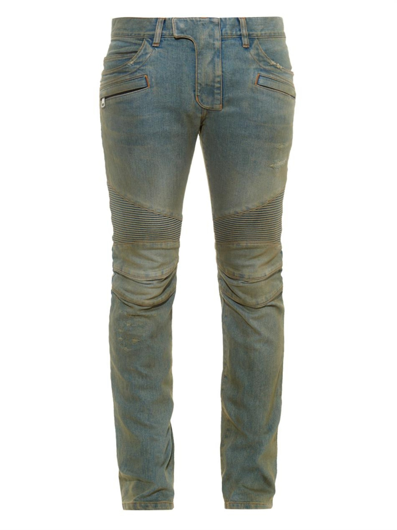 Balmain Oily Skinny Fit Biker Jeans In Blue For Men Lyst 