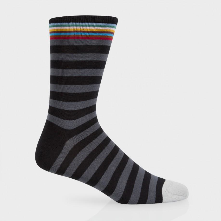 Paul smith Men's Multistripe Trim Black And Grey Stripe Socks in Black ...