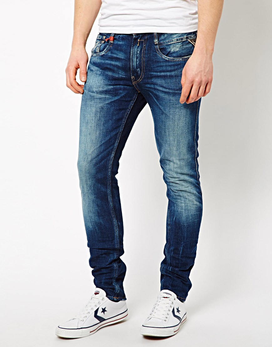 Replay Jeans Anbass Slim Fit Laserblast Dark Wash in Blue for Men | Lyst