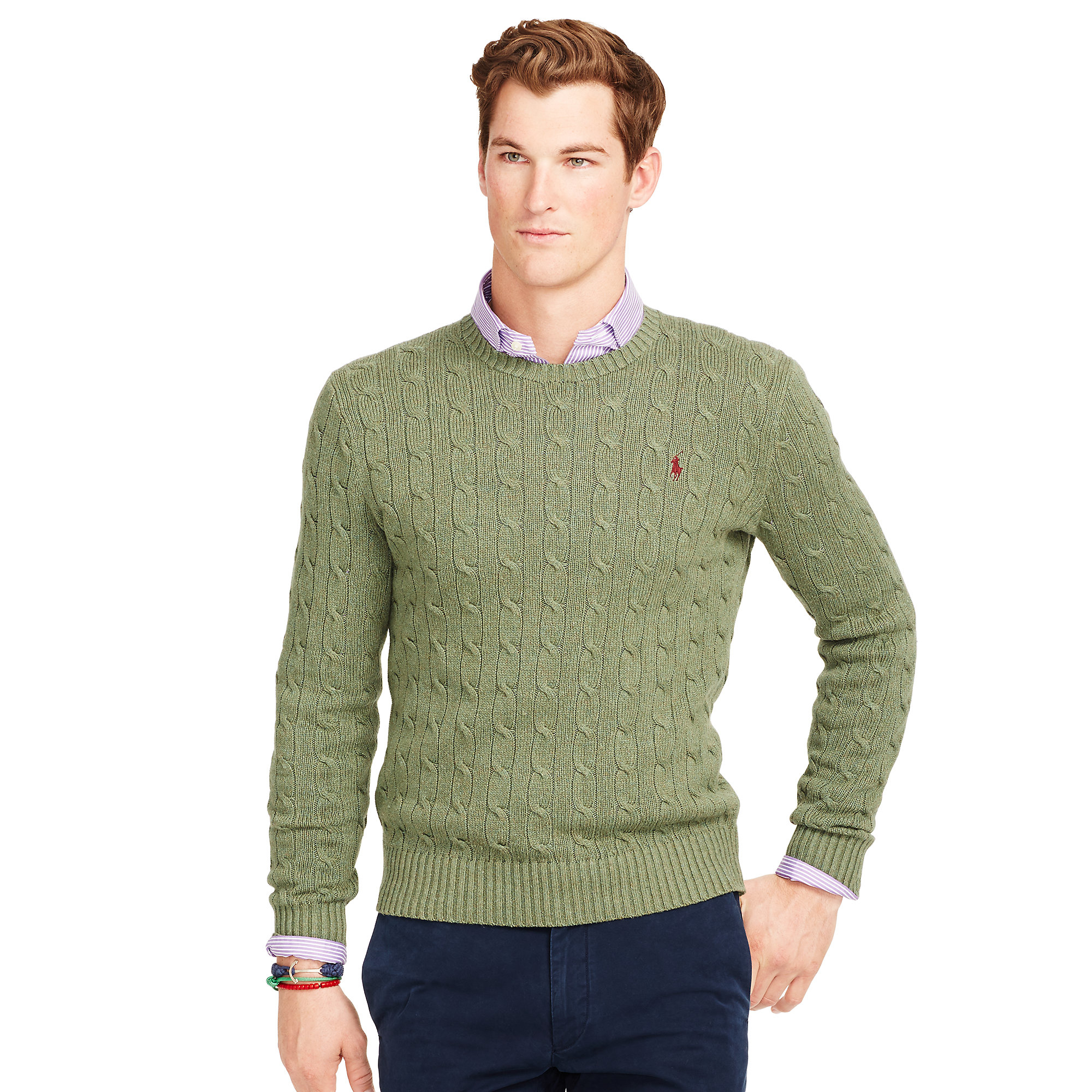 Polo ralph lauren Cableknit Tussah Silk Sweater in Green for Men