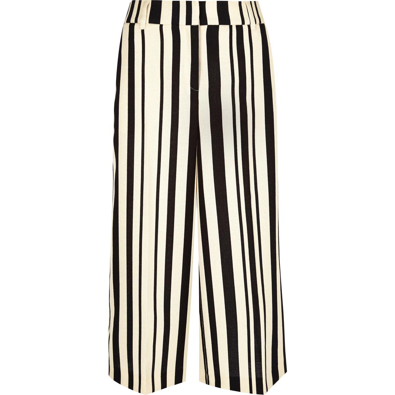 River island Navy Stripe Wide Cropped Trousers in Blue | Lyst