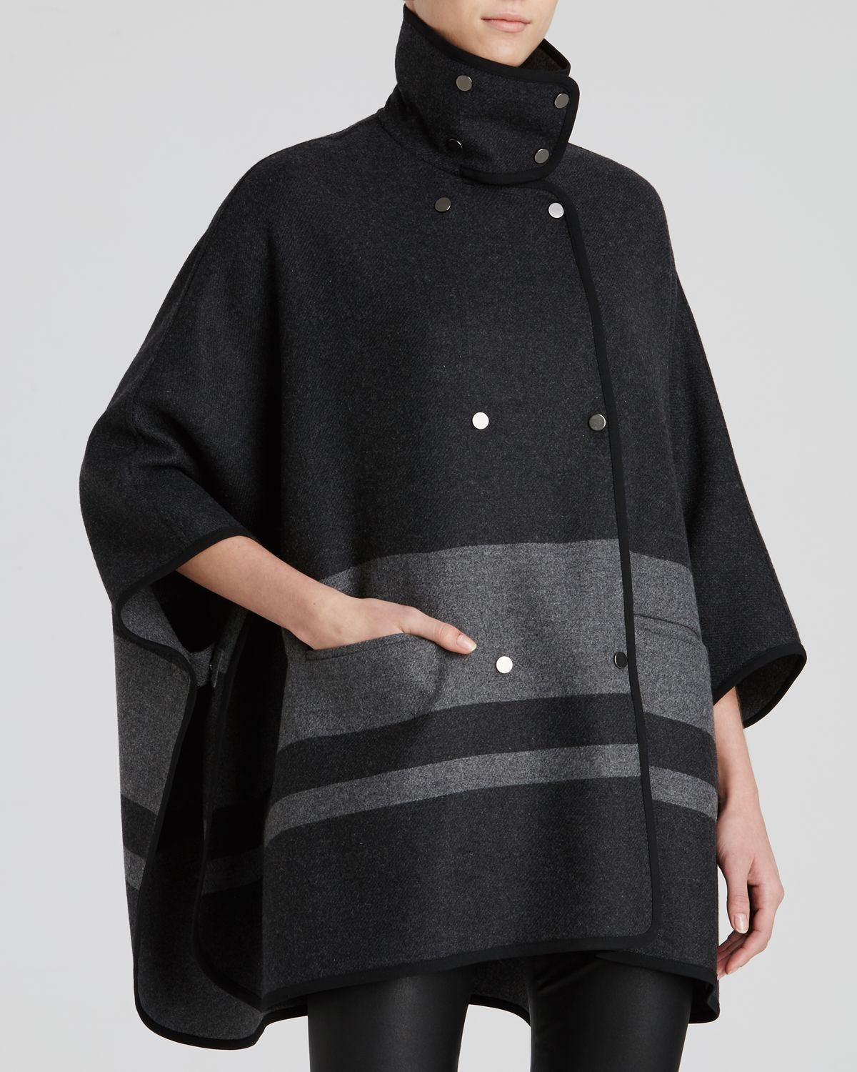 Vince Blanket Stripe Cape Coat in Black (Charcoal/Grey) Lyst