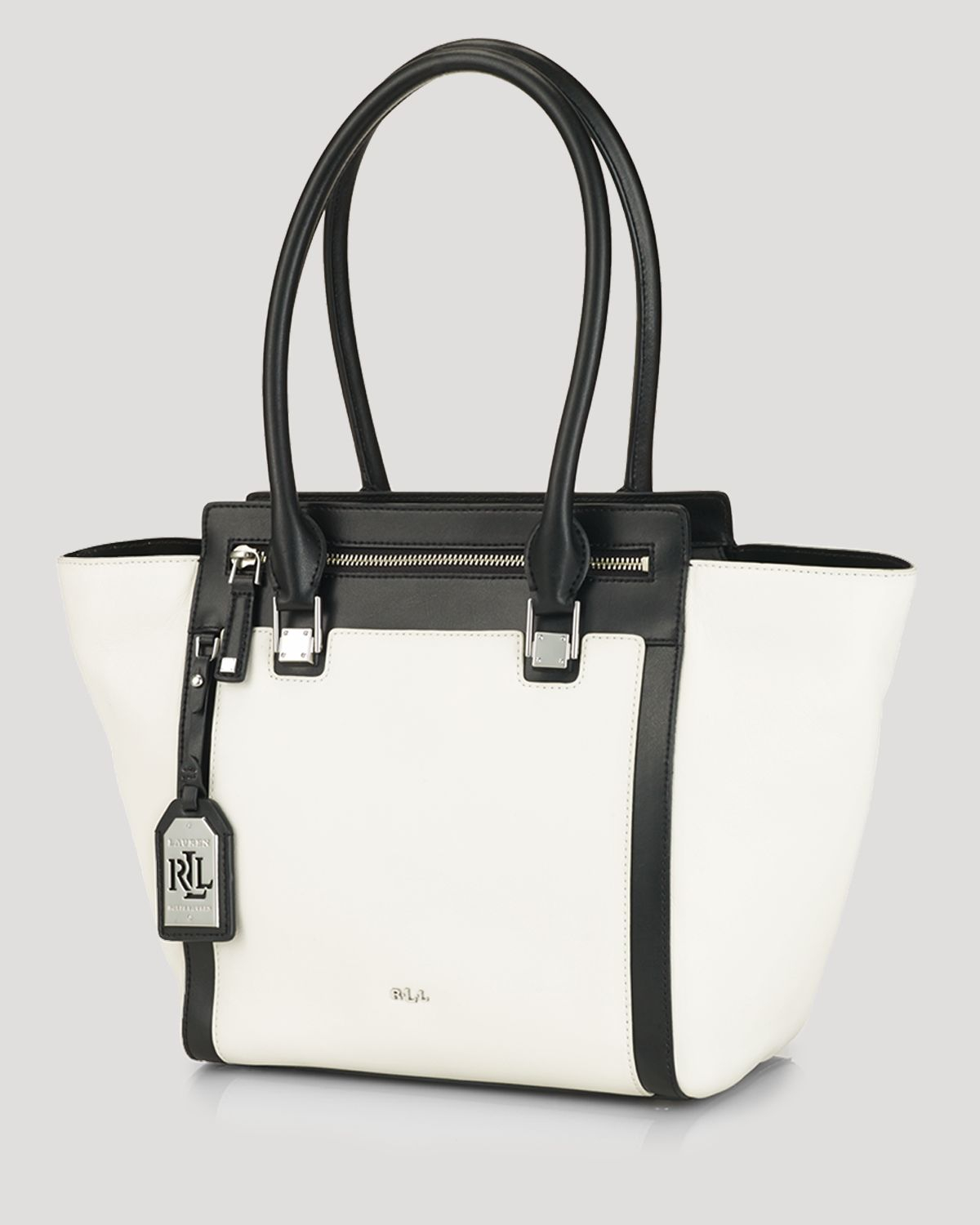 Ralph Lauren Leather Tote Ashford In Vanilla Black