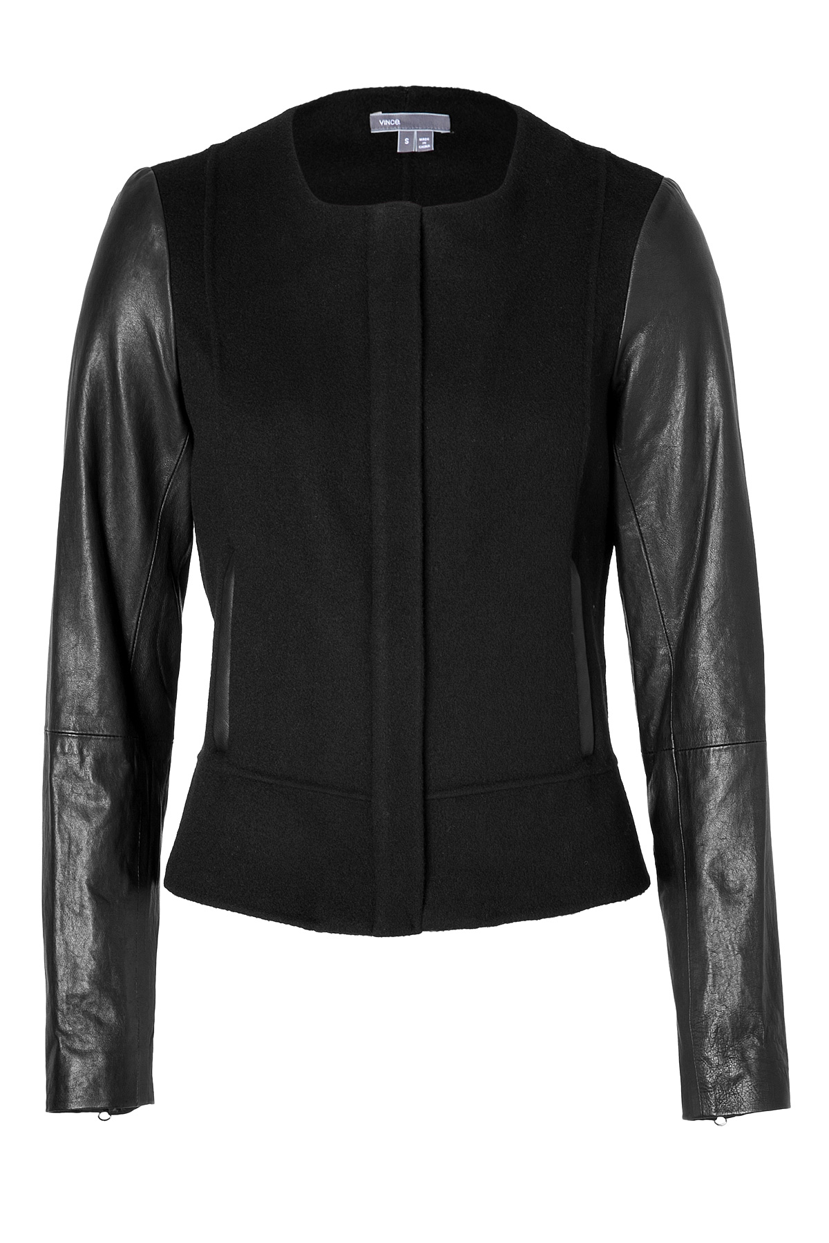 Lyst - Vince Wool Jacket With Leather Sleeves In Black in Black