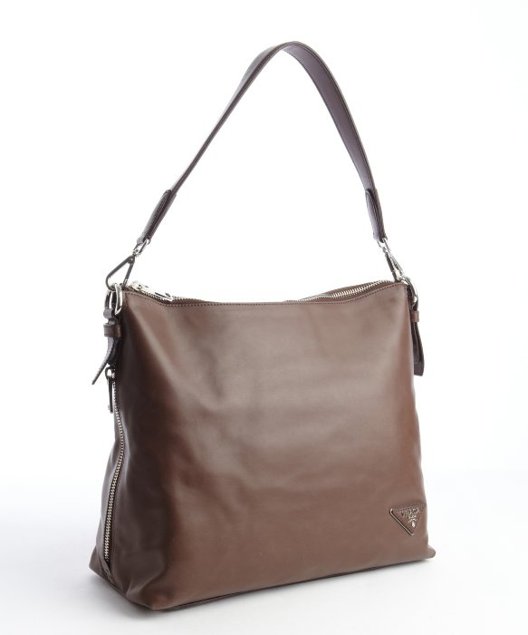 Prada Dark Brown Pebbled Leather Hobo Bag in Brown | Lyst