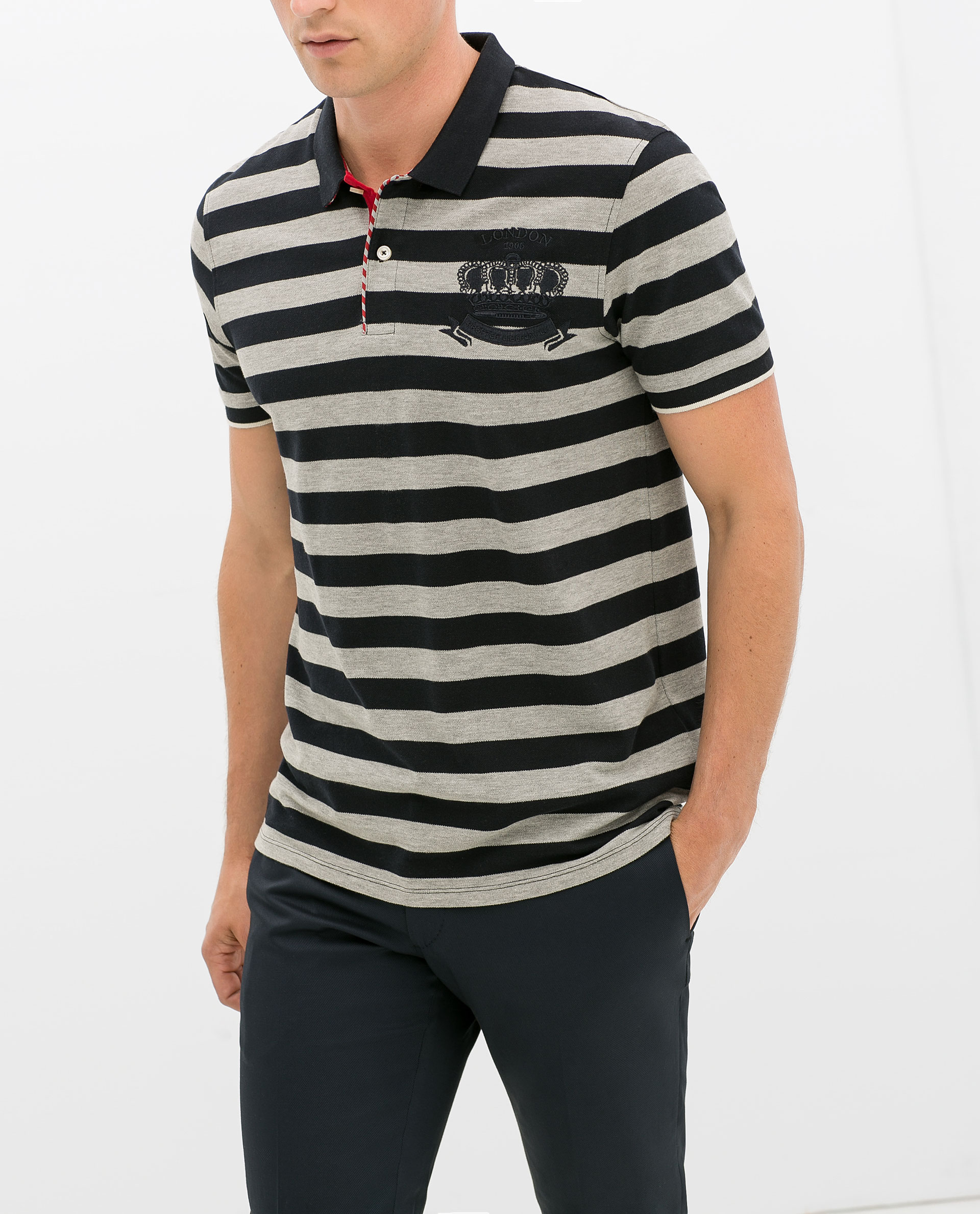 Zara Embroidered Detail Polo Shirt in Gray for Men Lyst