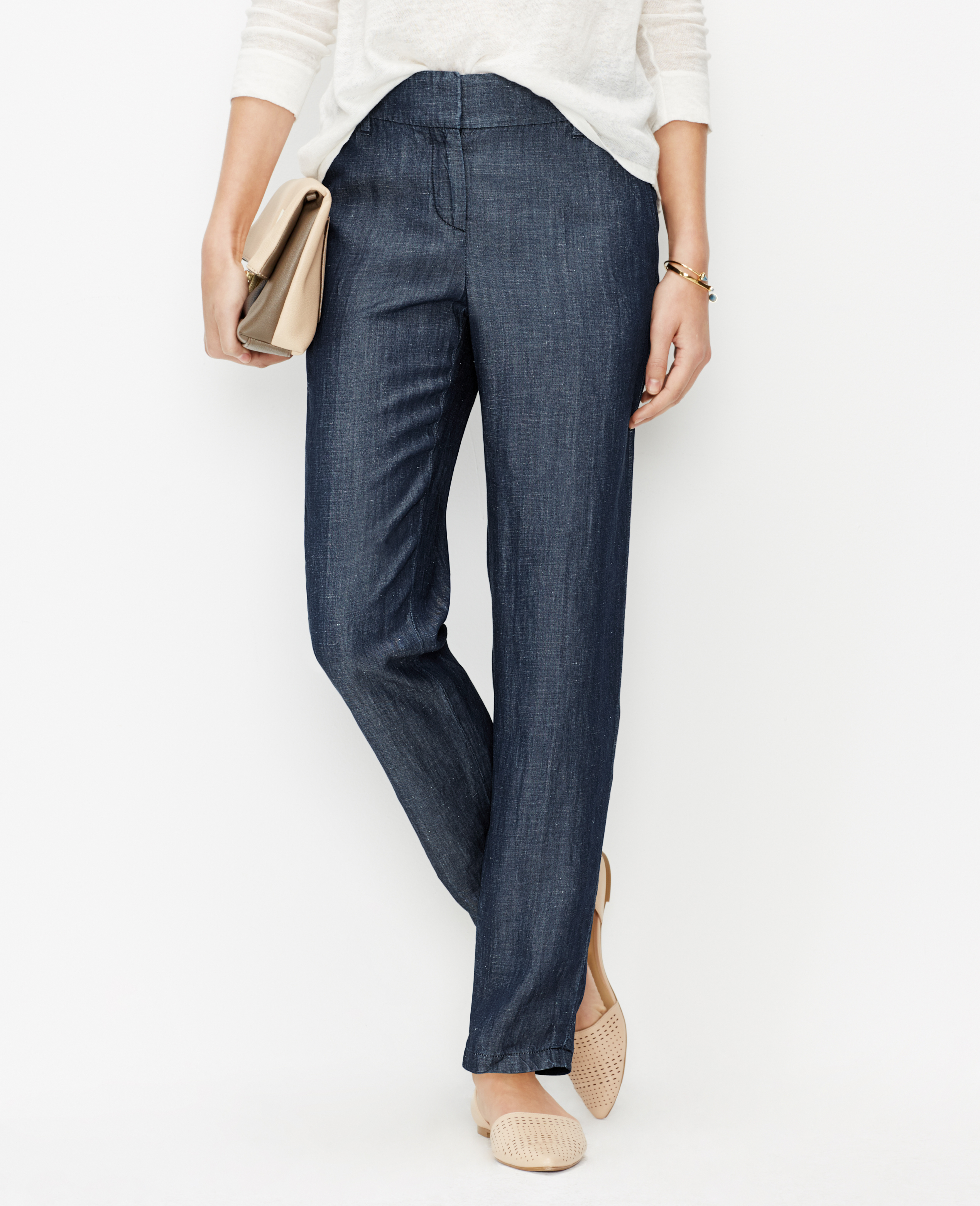 Lyst - Ann Taylor Petite Chambray Relaxed Ankle Pants in Blue