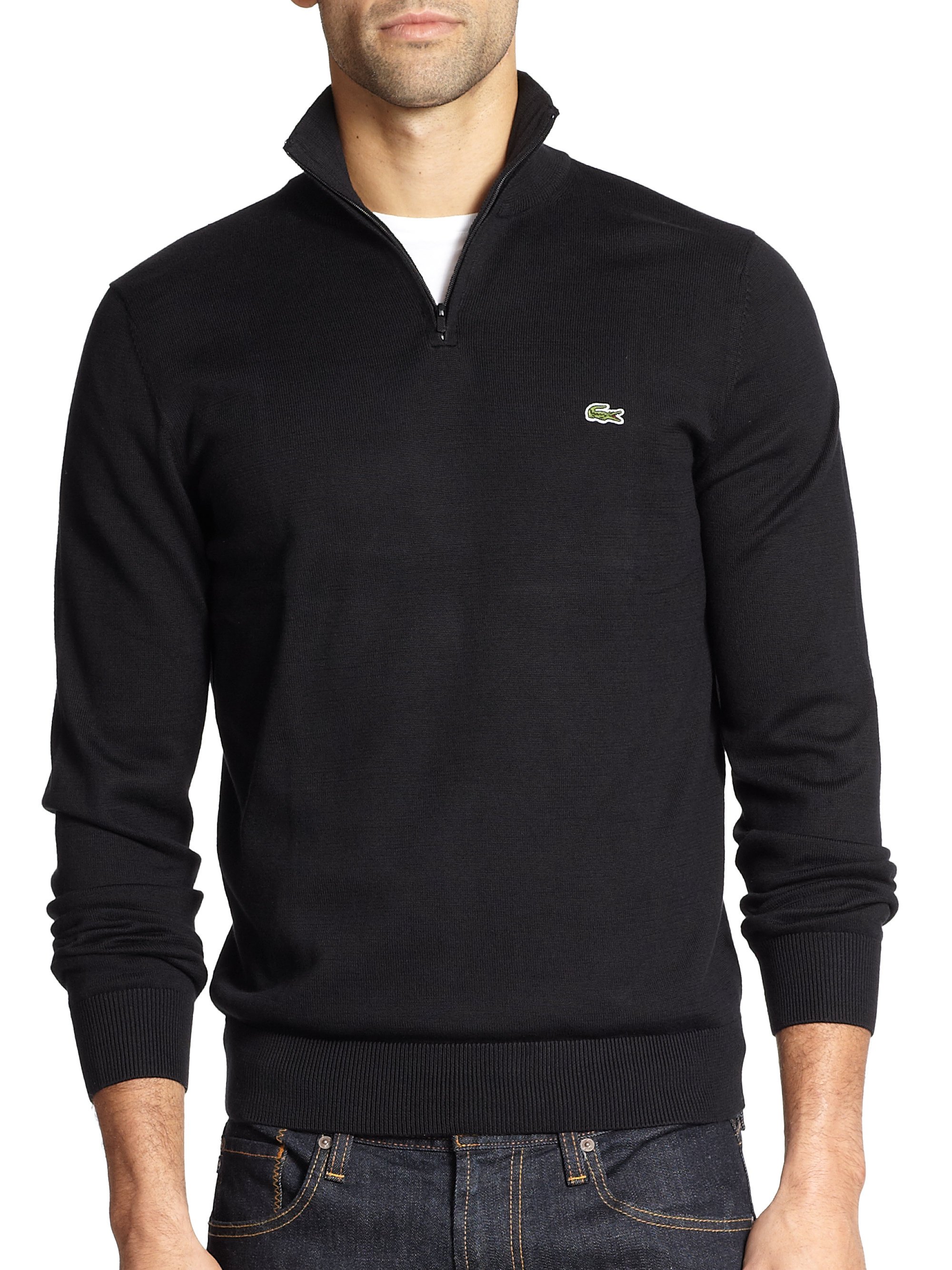 Lyst - Lacoste Half-zip Pullover Sweater in Black for Men