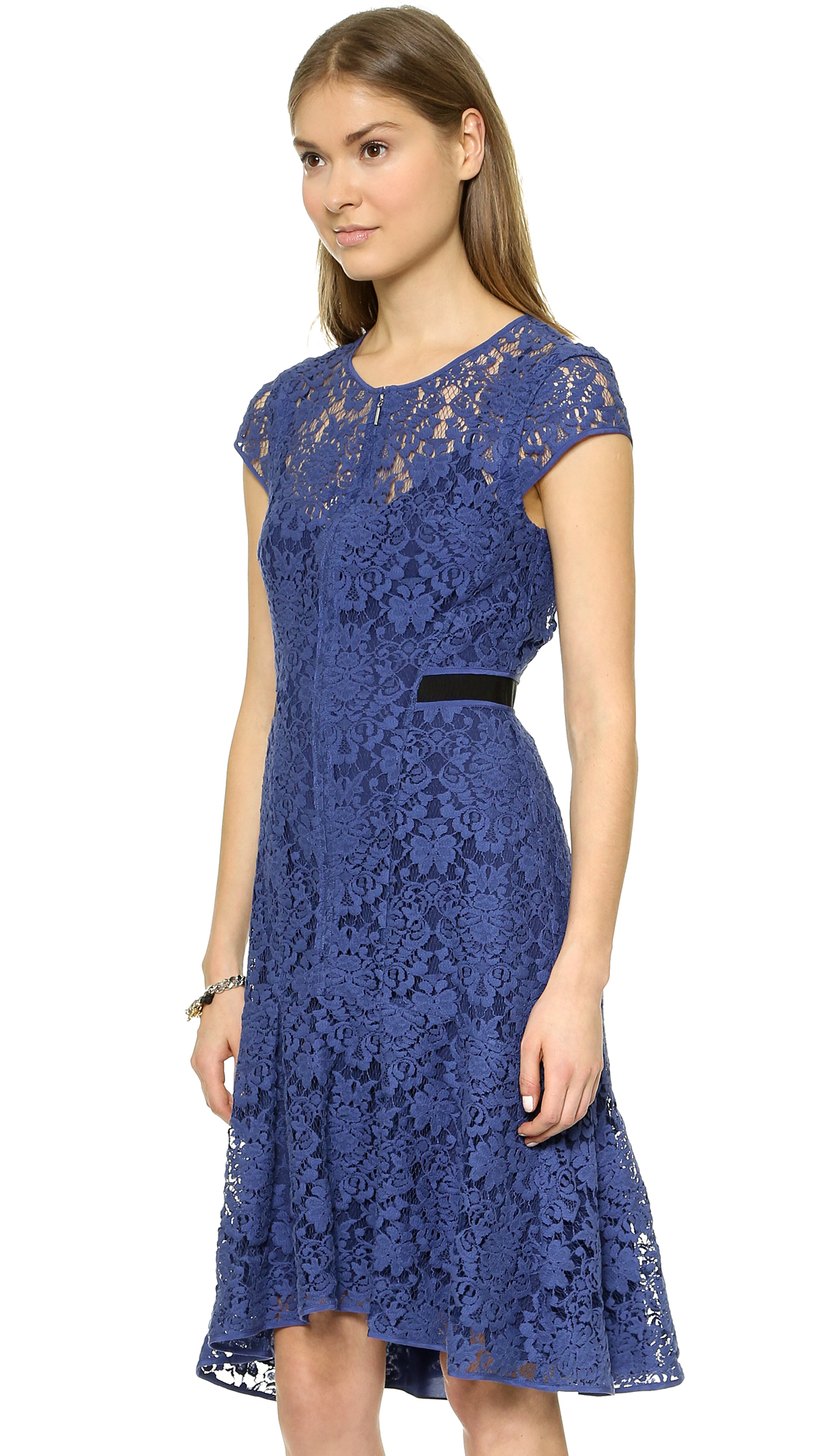 Rebecca Taylor Short Sleeve Lace Dress Black In Blue Blue Royal Lyst 