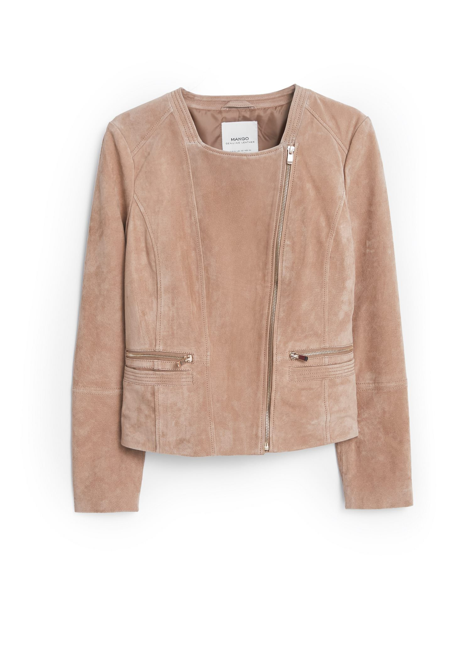 suede biker jacket beige