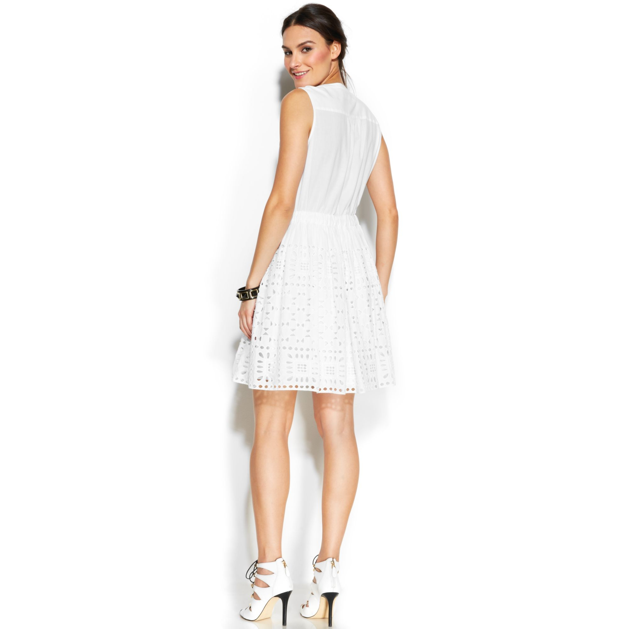 Vince camuto Two By Sleeveless Eyelet Cotton Dress in White | Lyst