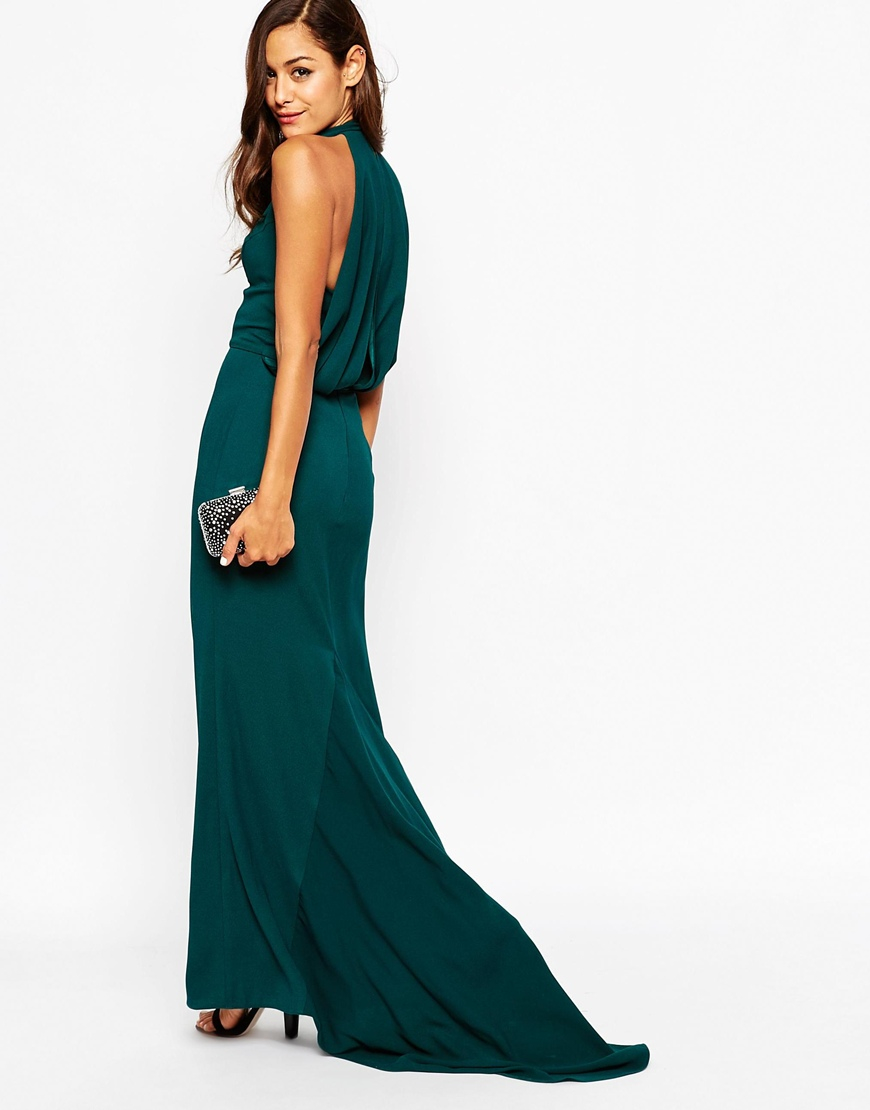 Lyst Asos Deep Plunge Fishtail Maxi Dress  With Drape 