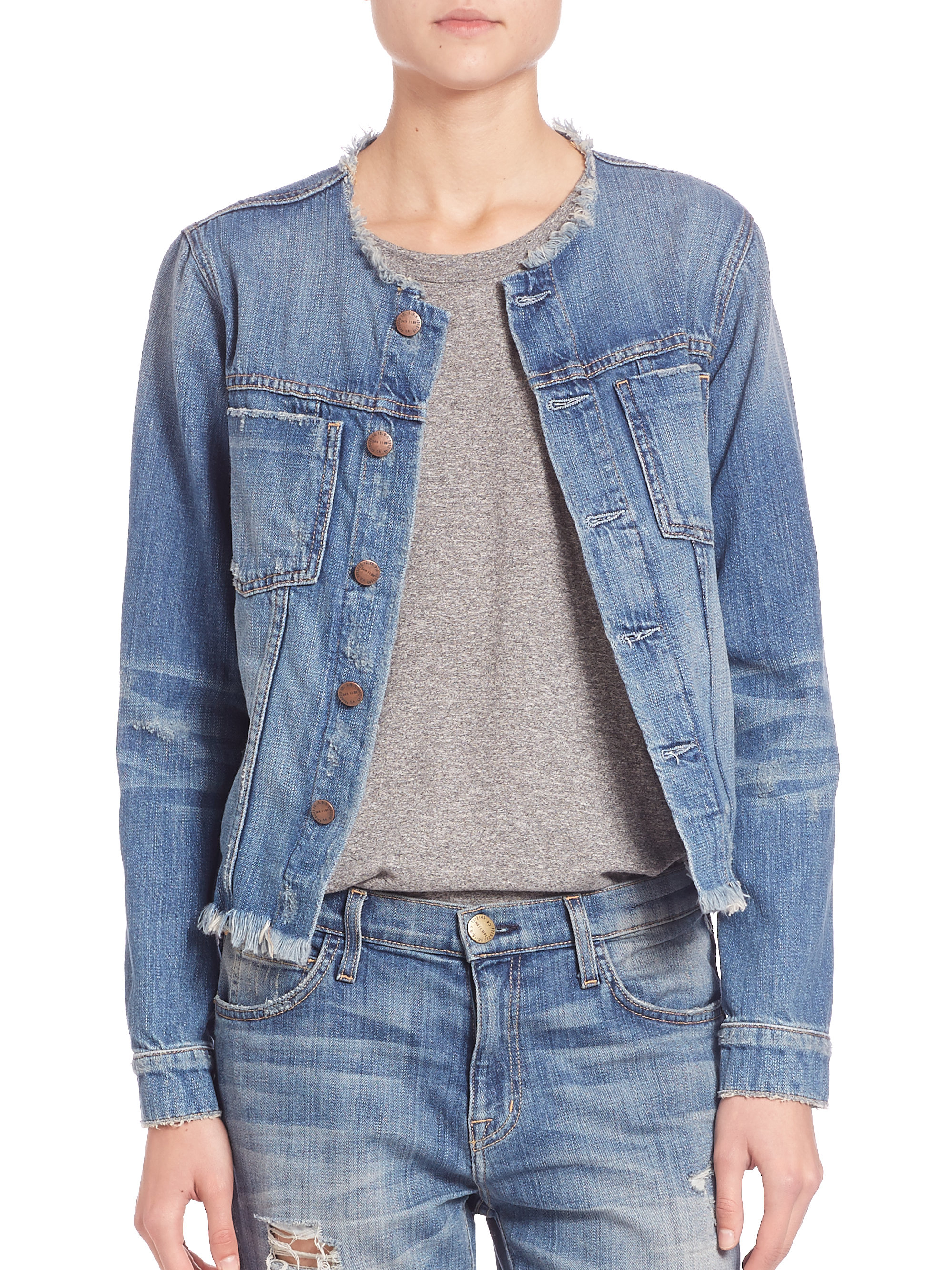 lyst-current-elliott-cut-off-denim-truck-jacket-in-blue