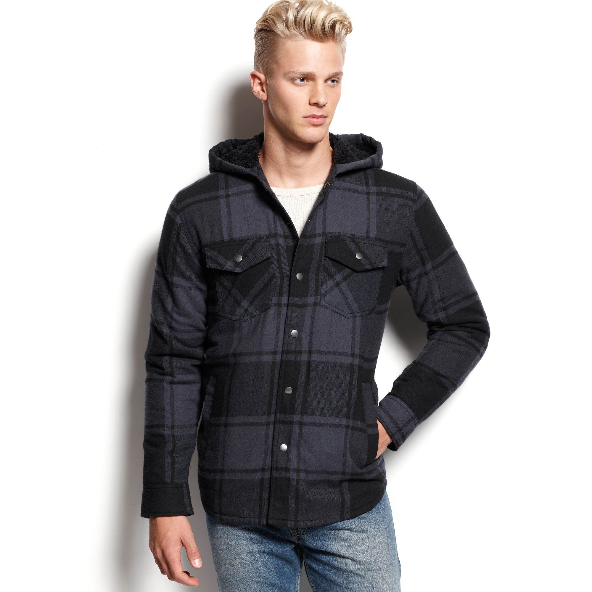 Lyst - American Rag Plaid Shirt Jacket in Blue for Men