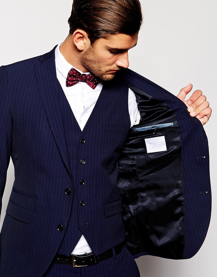 Selected Selected Pinstripe Suit Jacket In Slim Fit in Blue for