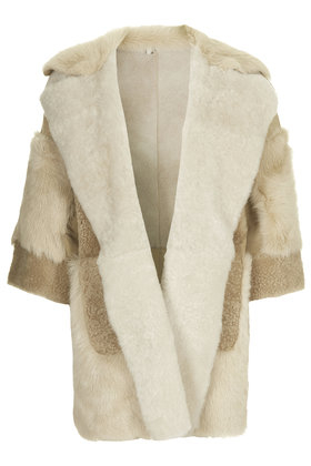 Topshop Patchwork Sheepskin Coat in Natural | Lyst