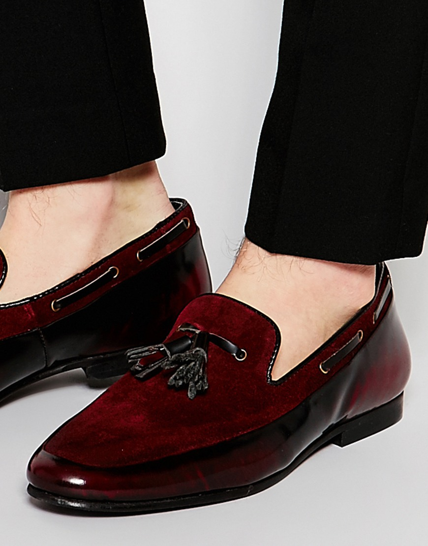 Lyst Asos Tassel Loafers In Burgundy Suede And Leather Mix In Red For Men 2213