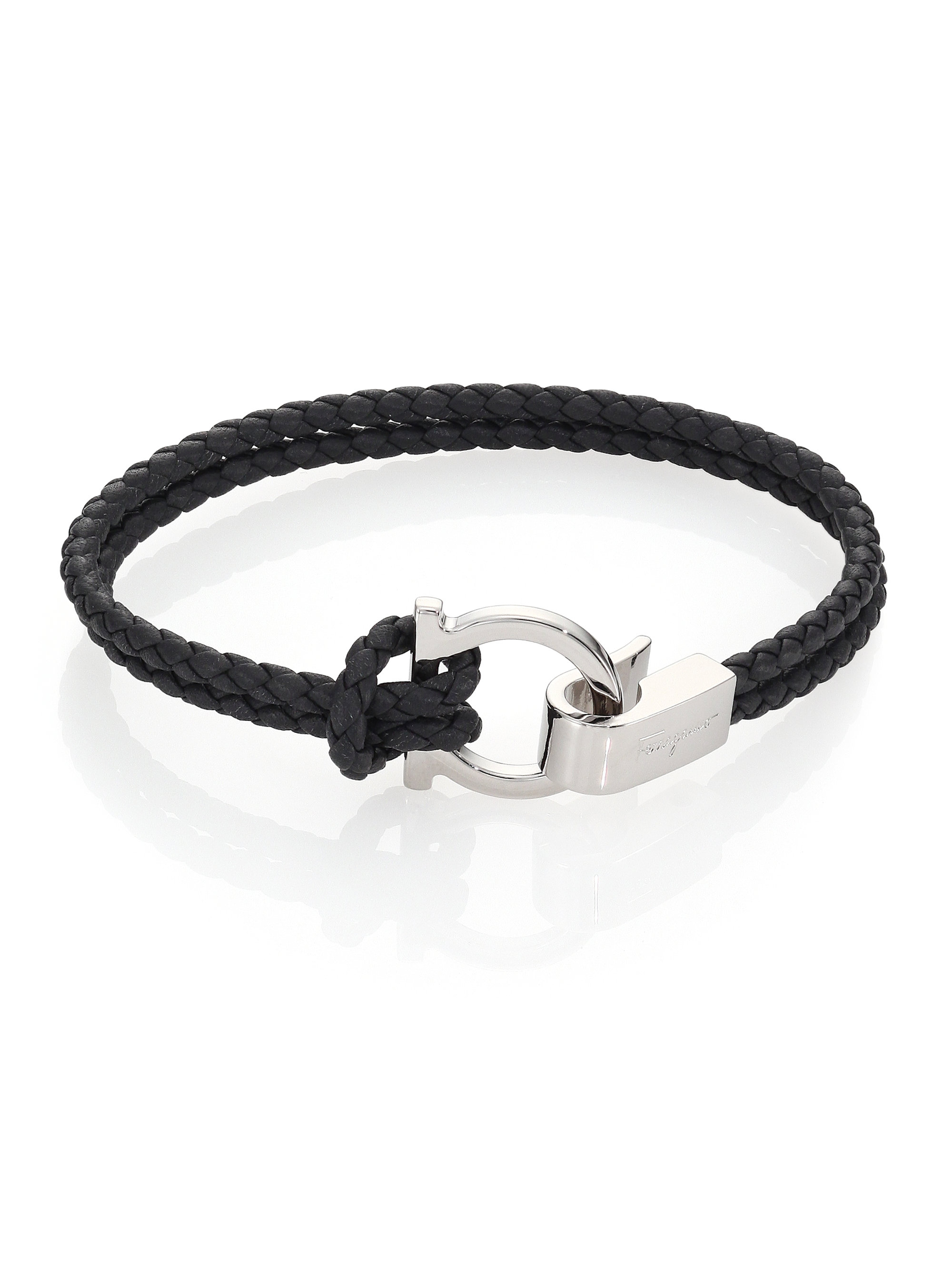 Lyst Ferragamo Braided Leather Bracelet In Gray For Men Gallery