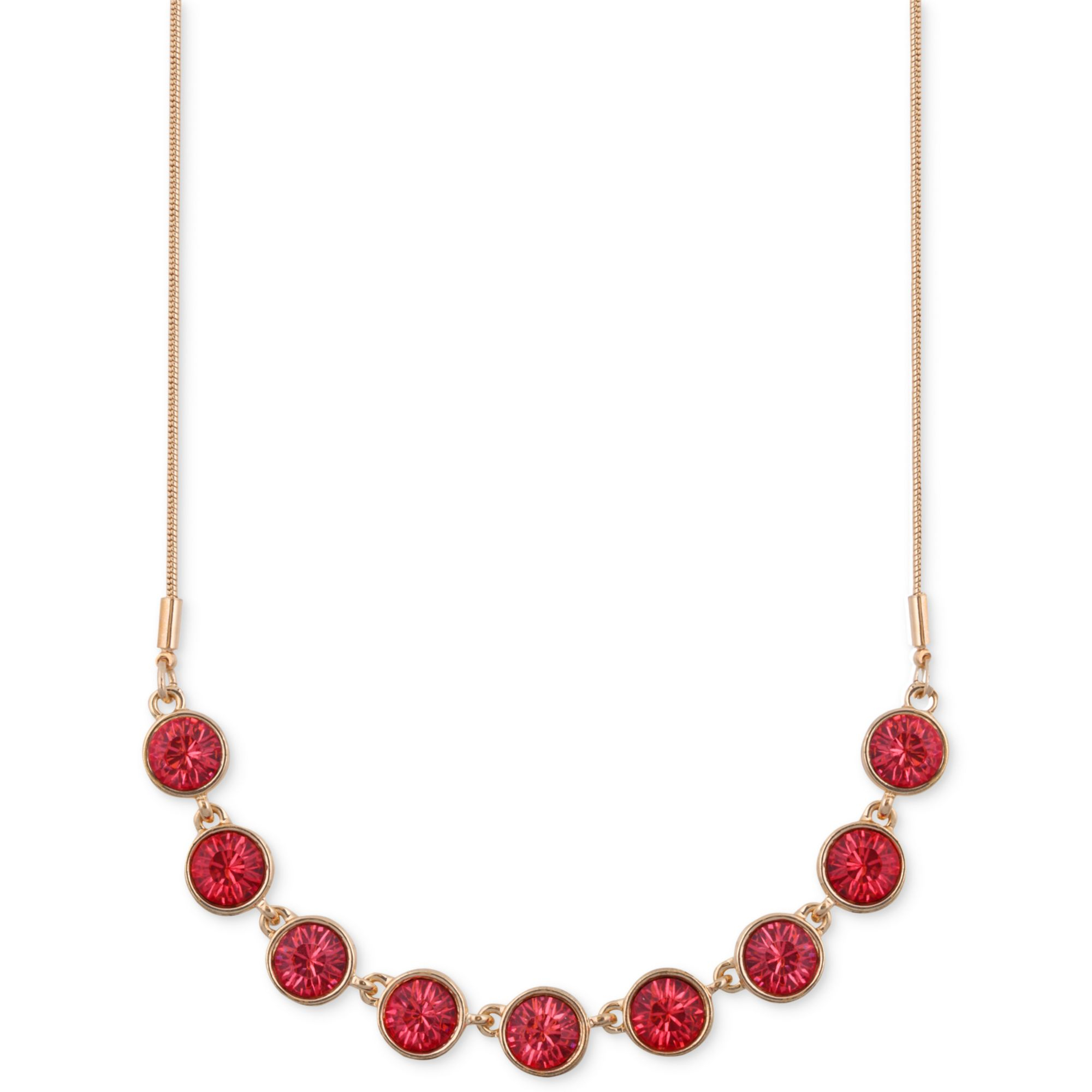 Nine West Gold Tone Faceted Red Stone Frontal Necklace in Pink (No ...