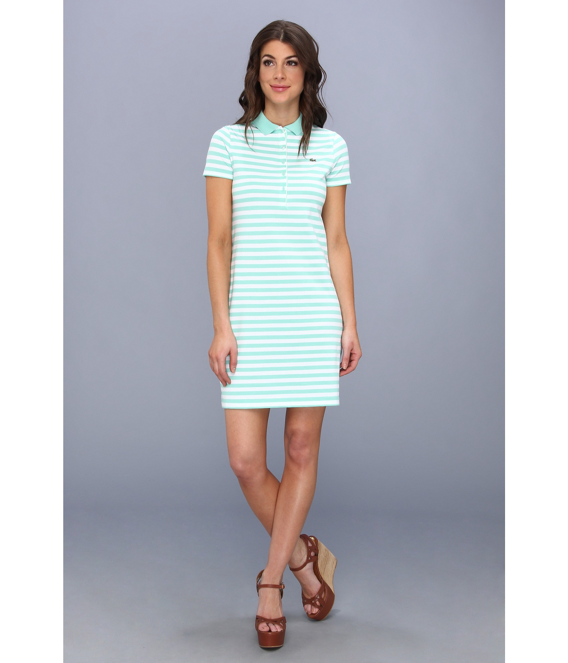 Lyst - Lacoste Short Sleeve Stretch Pique Stripe Polo Dress in Blue