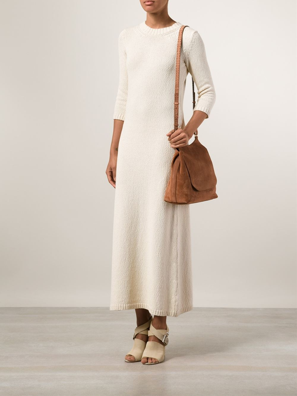 The row Sideby Suede Shoulder Bag in Beige (nude & neutrals) | Lyst