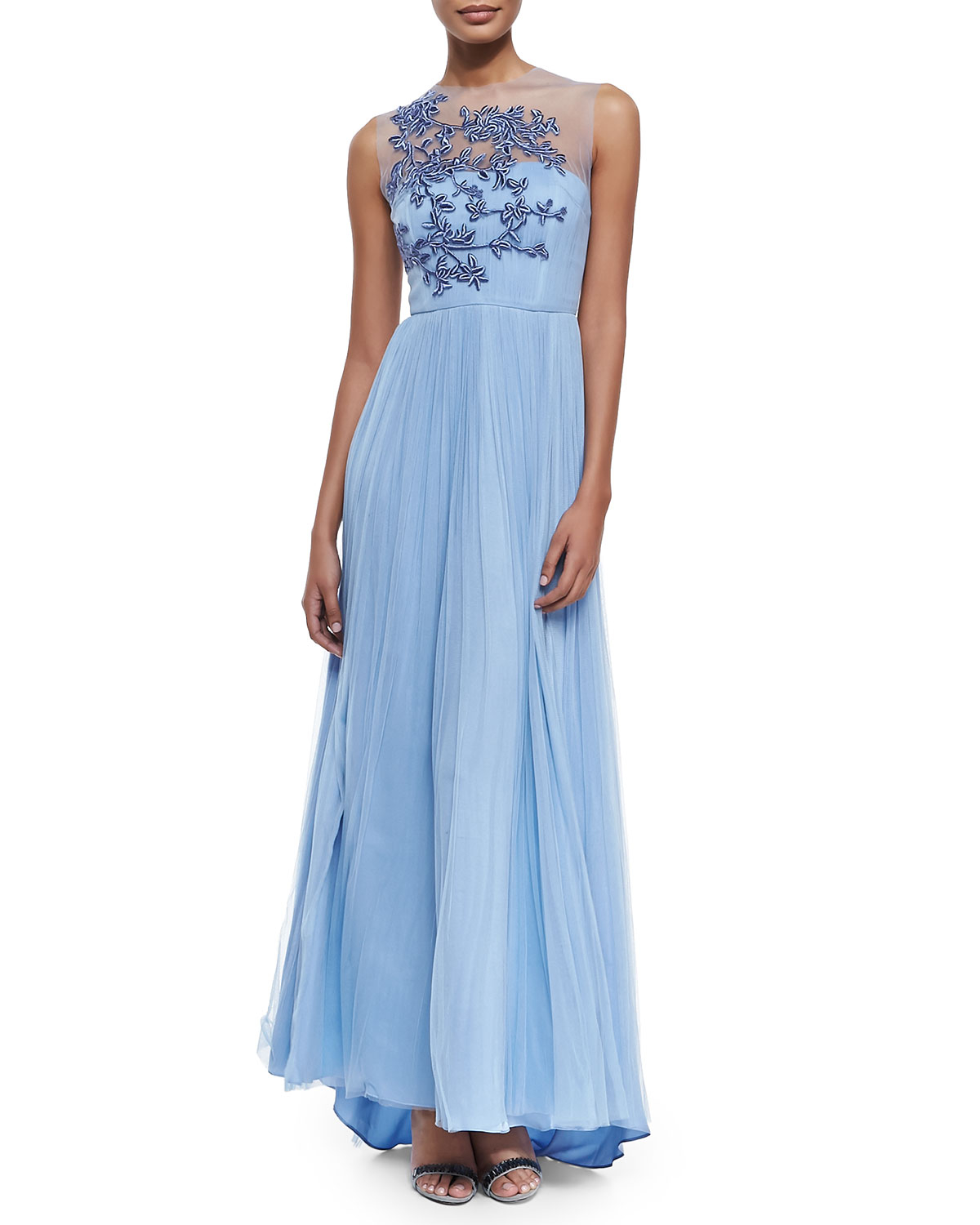 Catherine deane Leticia Sleeveless Embroidered-bodice Gown in Blue ...