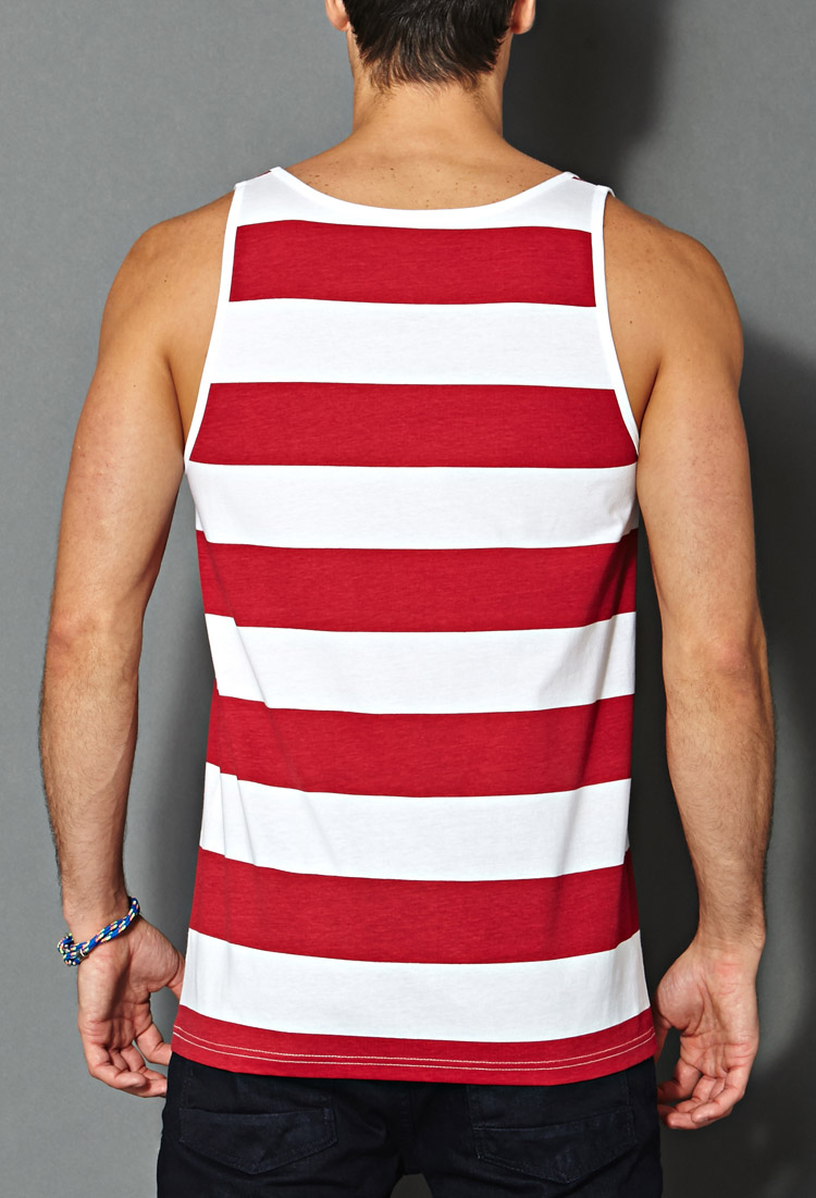Lyst - Forever 21 Striped Cotton Tank in Red for Men