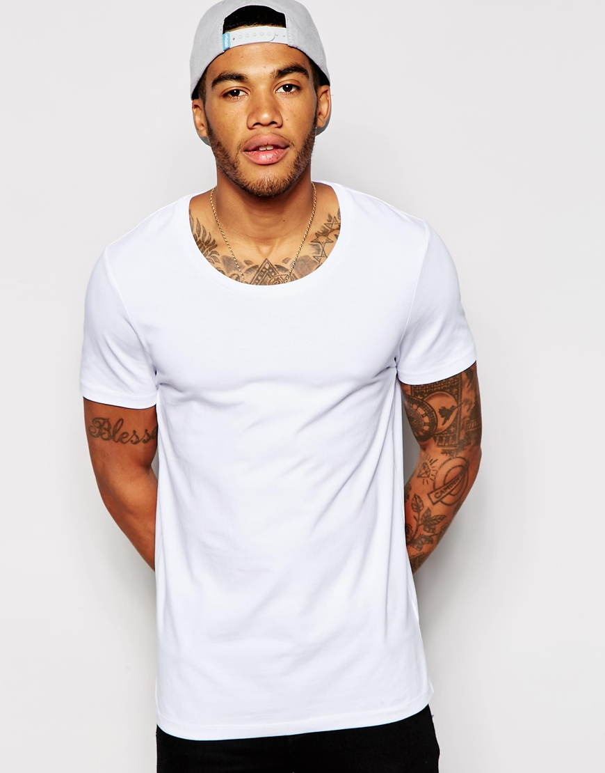 Asos Muscle Fit T-shirt With Scoop Neck And Stretch in White for Men | Lyst
