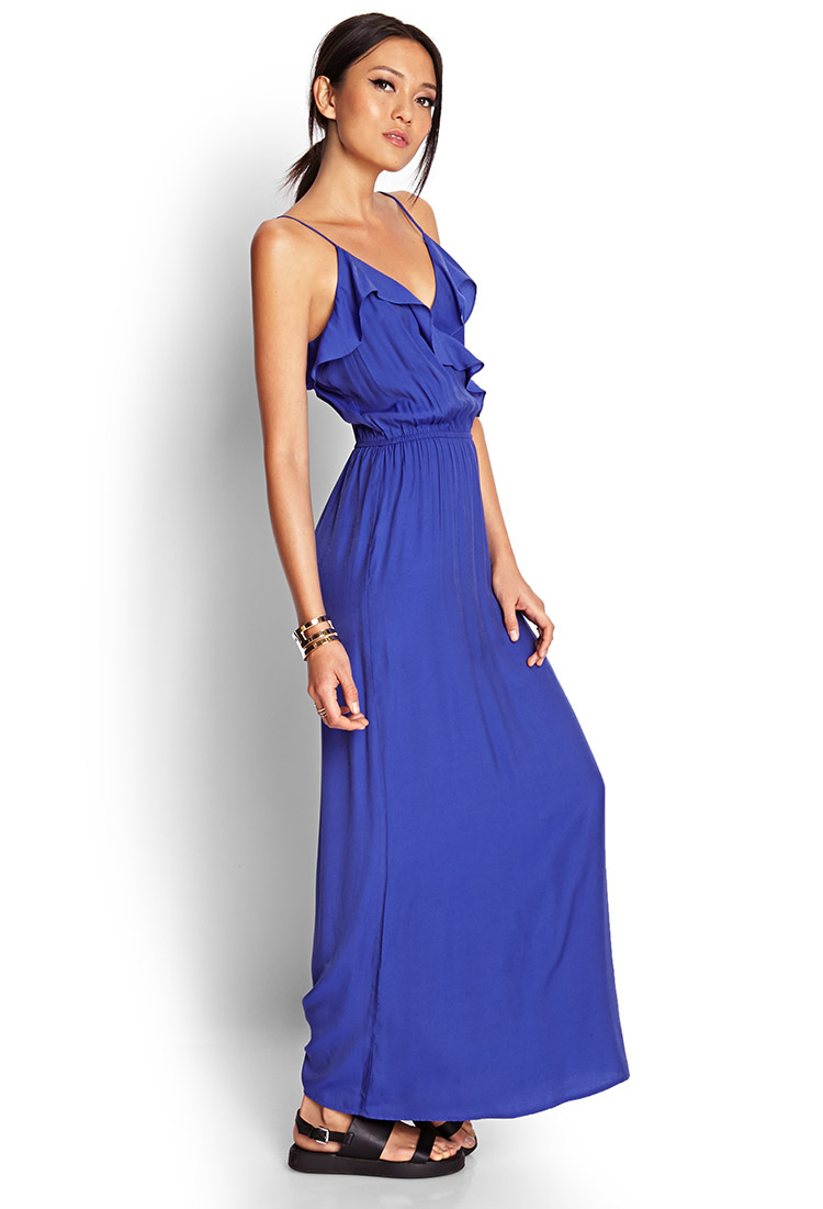 Forever 21 Ruffled Maxi Dress in Purple | Lyst