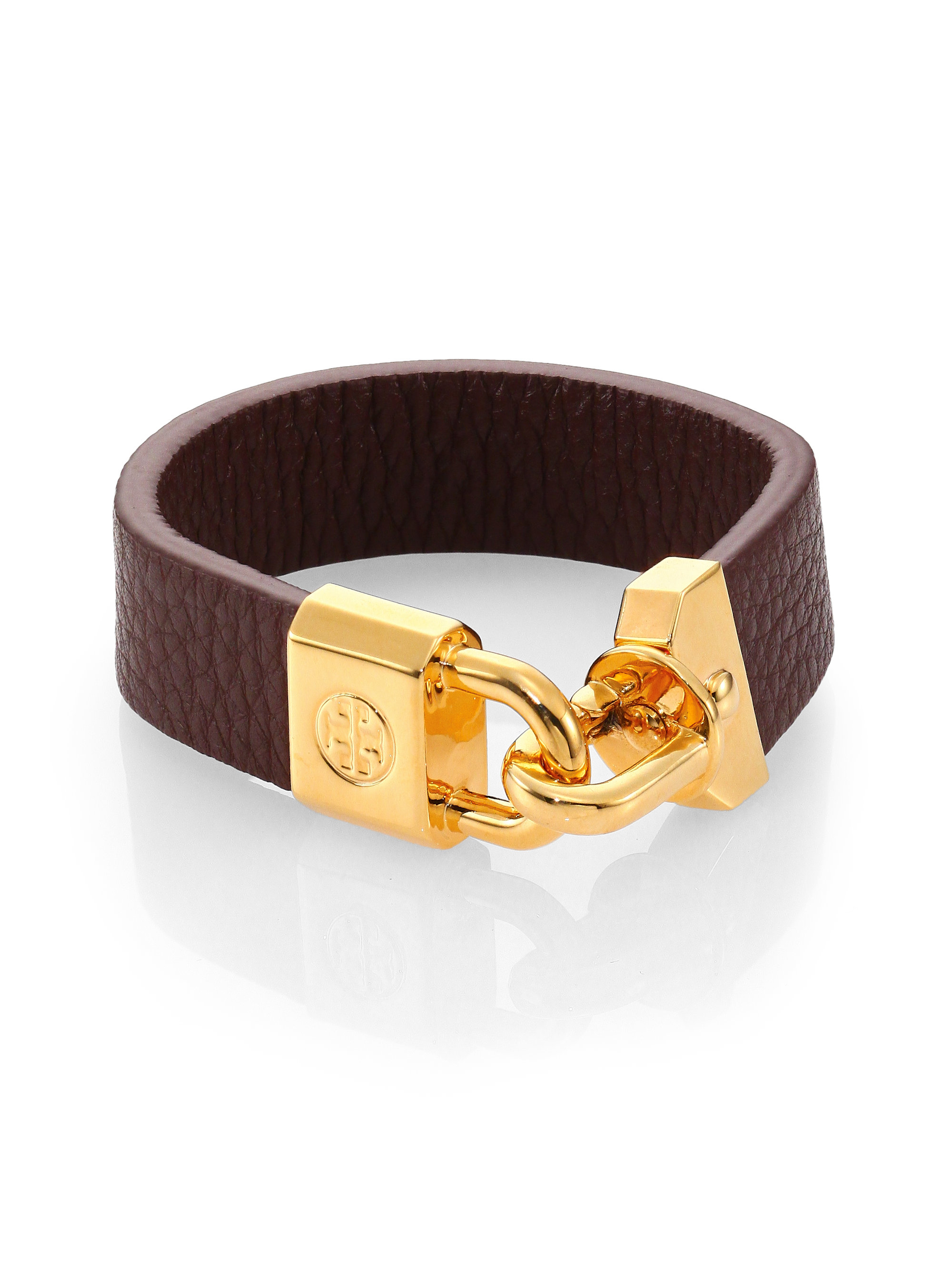 Lyst Tory Burch Lock Closure Leather Bracelet In Brown Gallery