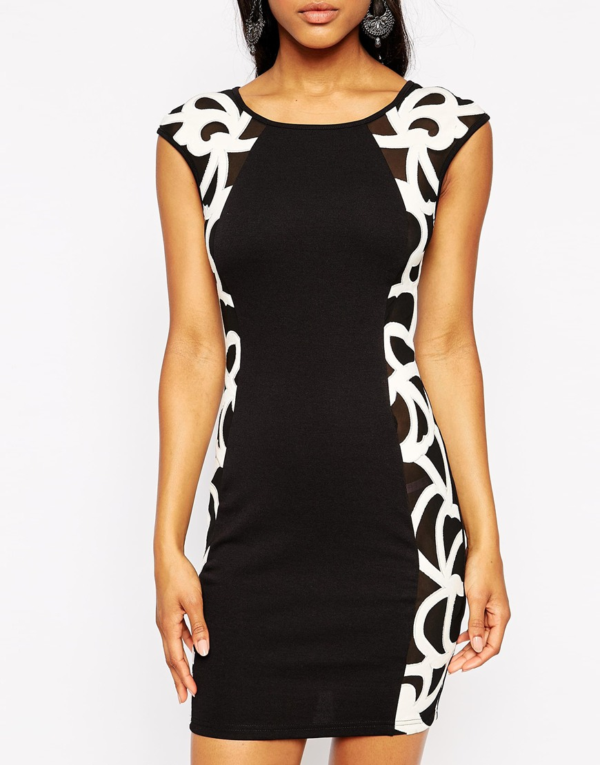 Lyst - Lipsy Bodycon Dress With Contrast Side Panel Detail in Black