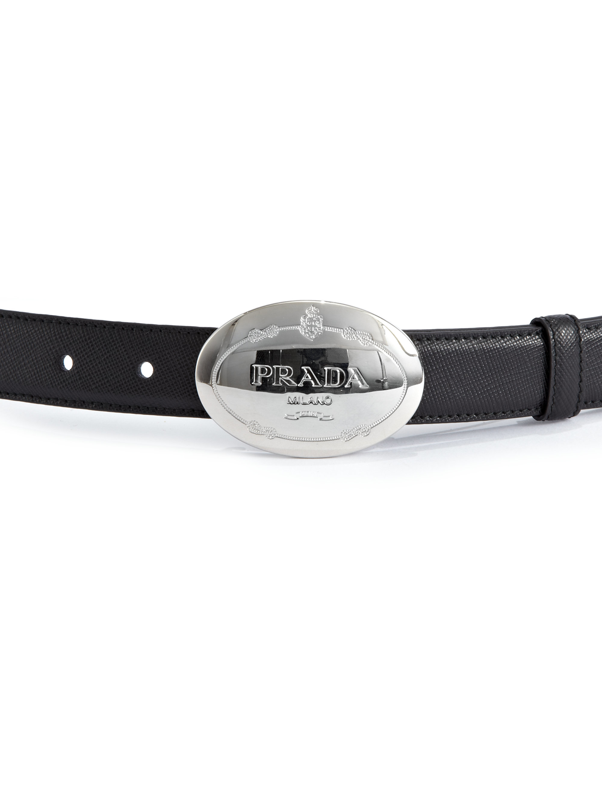 Prada Logo Buckle Saffiano Leather Belt in Black | Lyst  