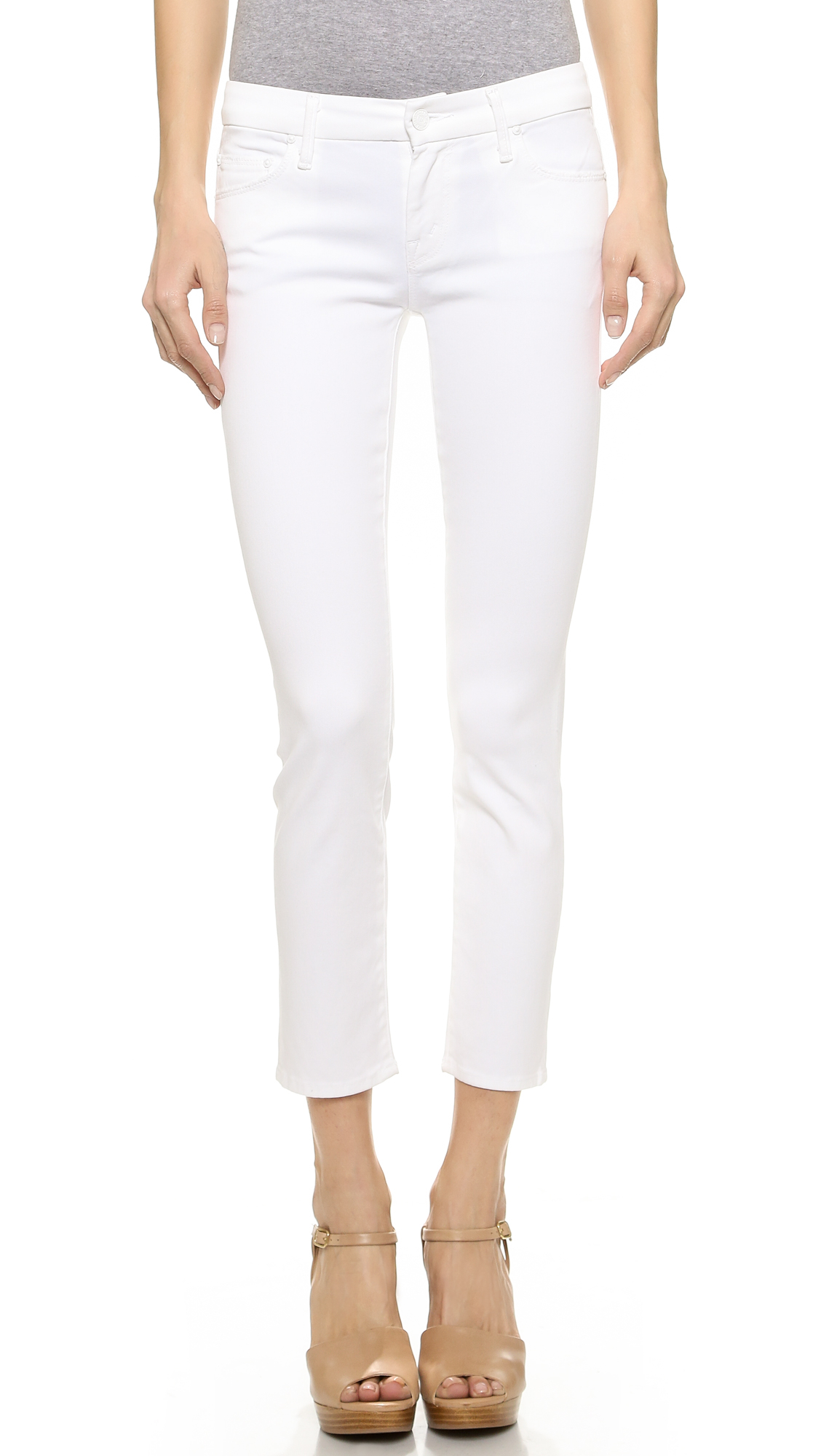 Mother Cropped Looker Skinny Jeans - Glass Slipper in White (Glass ...