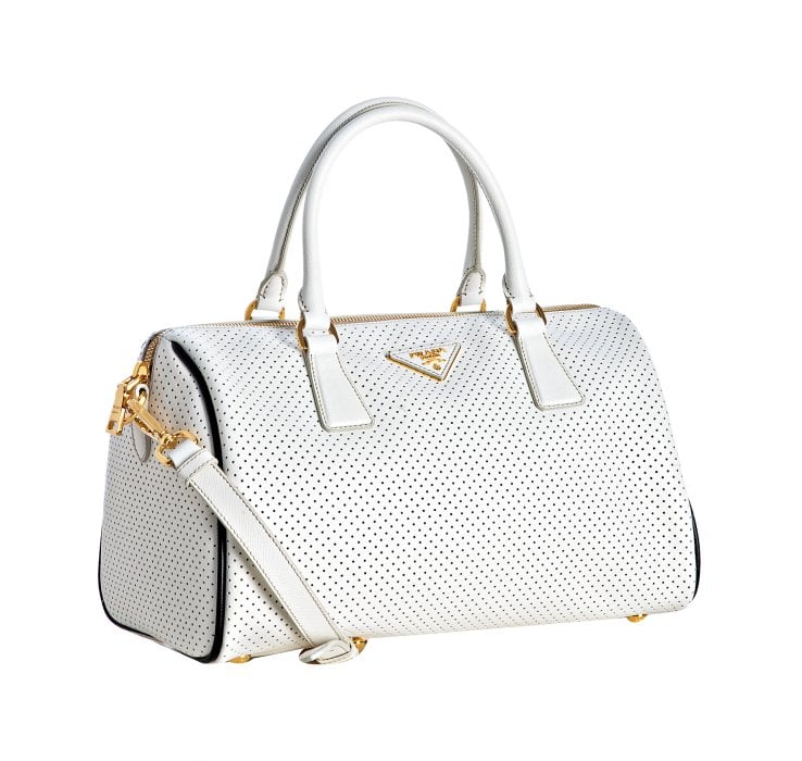 Prada White and Black Perforated Saffiano Small Boston Bag in ...  