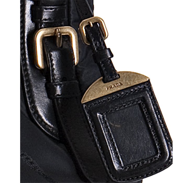 Prada Black Logo Nylon Lambskin Detail Shoulder Bag in Black | Lyst