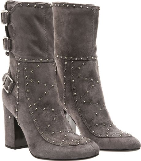 Laurence Dacade Merli Studded Suede Boot with Buckles in Gray (grey) | Lyst