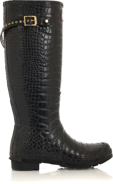 Jimmy Choo Crocodile-print Wellington Boots in Black | Lyst