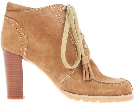 See By Chloé Suede Lace Up High Heel Ankle Boot in Brown | Lyst