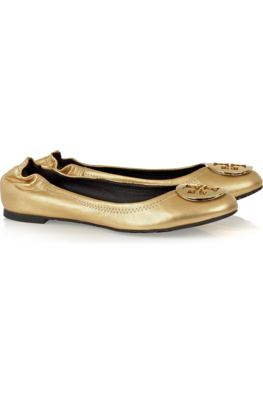 Tory Burch Reva Leather Ballerina Flats in Gold | Lyst