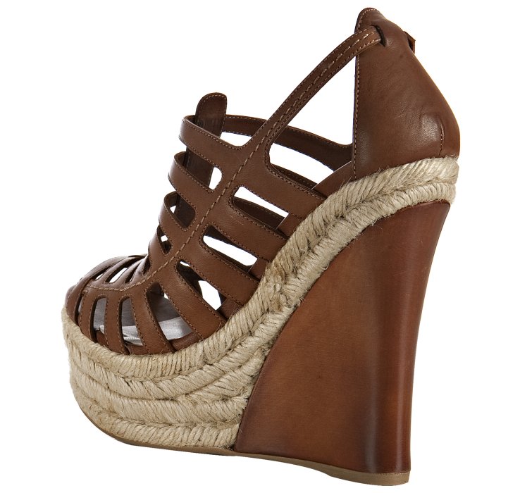 brown leather strappy wedges