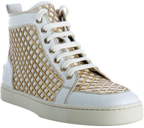 Christian Louboutin Gold and White Leather Rutus High Top Sneakers in ...